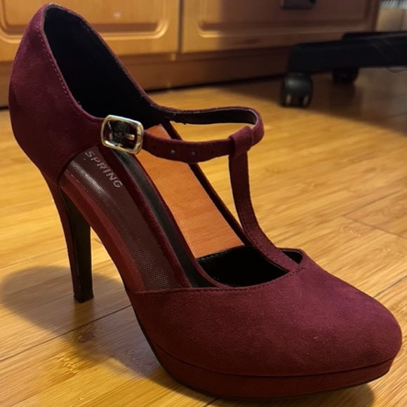 Suede Burgundy High Heels | Size 8.5 - Picture 5 of 11